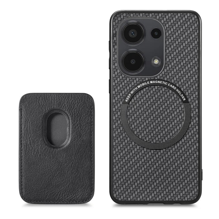 For Xiaomi Poco M6 Pro 4G / Redmi Note 13 Pro 4G Case Carbon Fiber Leather Back Cover with Detachable Magnetic Card Bag
