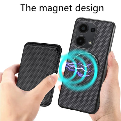 For Xiaomi Poco M6 Pro 4G / Redmi Note 13 Pro 4G Case Carbon Fiber Leather Back Cover with Detachable Magnetic Card Bag