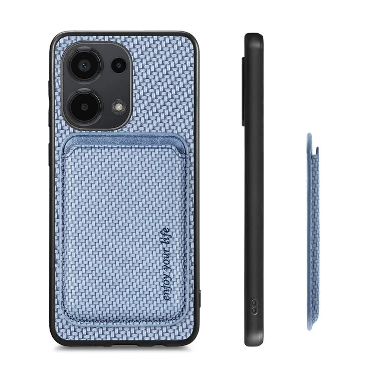 For Xiaomi Poco M6 Pro 4G / Redmi Note 13 Pro 4G Case Carbon Fiber Leather Back Cover with Detachable Magnetic Card Bag