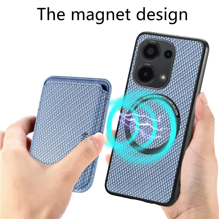 For Xiaomi Poco M6 Pro 4G / Redmi Note 13 Pro 4G Case Carbon Fiber Leather Back Cover with Detachable Magnetic Card Bag