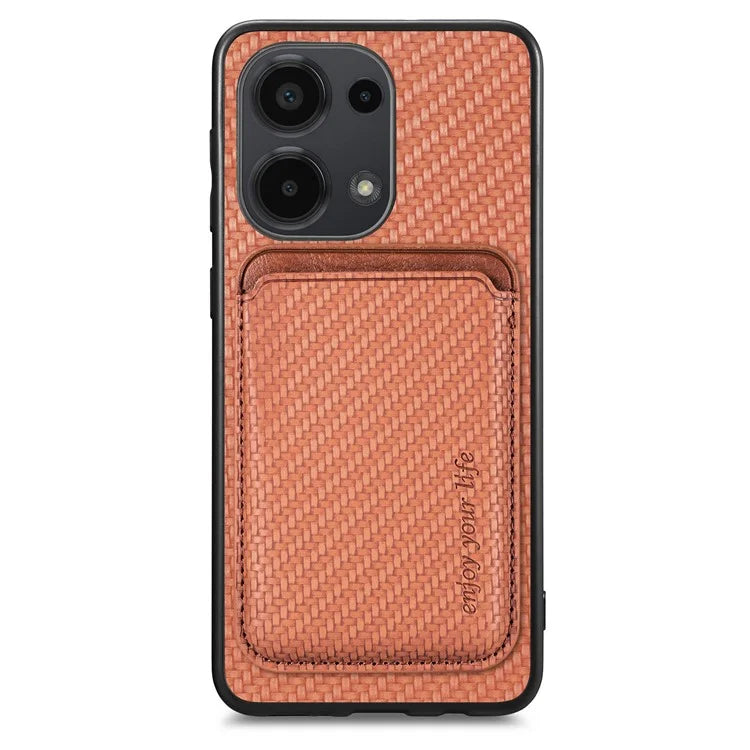 For Xiaomi Poco M6 Pro 4G / Redmi Note 13 Pro 4G Case Carbon Fiber Leather Back Cover with Detachable Magnetic Card Bag