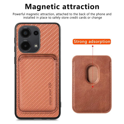 For Xiaomi Poco M6 Pro 4G / Redmi Note 13 Pro 4G Case Carbon Fiber Leather Back Cover with Detachable Magnetic Card Bag