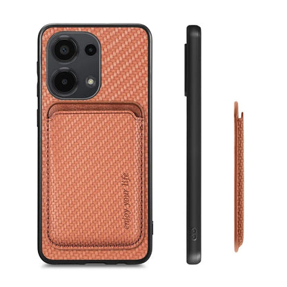 For Xiaomi Poco M6 Pro 4G / Redmi Note 13 Pro 4G Case Carbon Fiber Leather Back Cover with Detachable Magnetic Card Bag