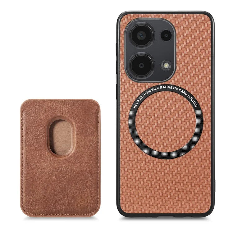 For Xiaomi Poco M6 Pro 4G / Redmi Note 13 Pro 4G Case Carbon Fiber Leather Back Cover with Detachable Magnetic Card Bag