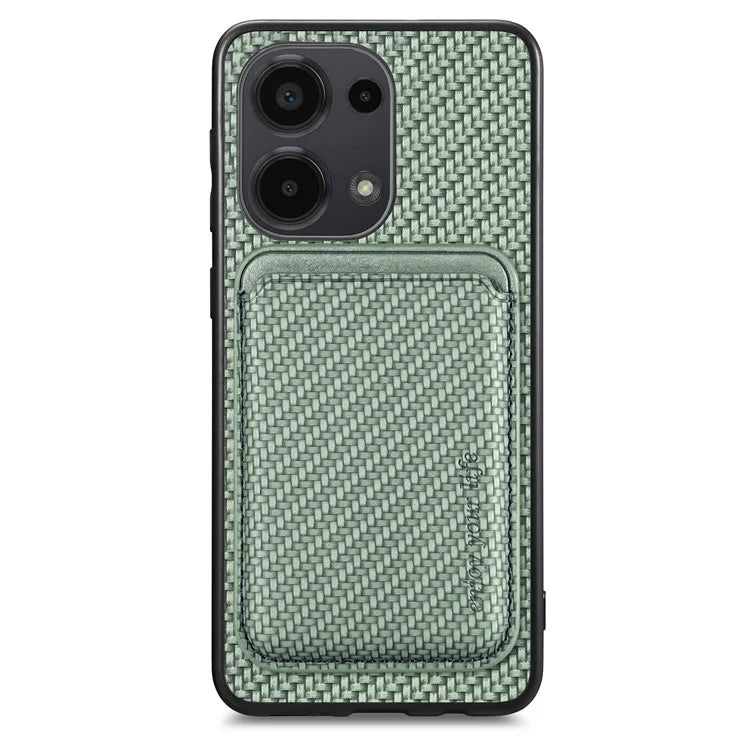 For Xiaomi Poco M6 Pro 4G / Redmi Note 13 Pro 4G Case Carbon Fiber Leather Back Cover with Detachable Magnetic Card Bag