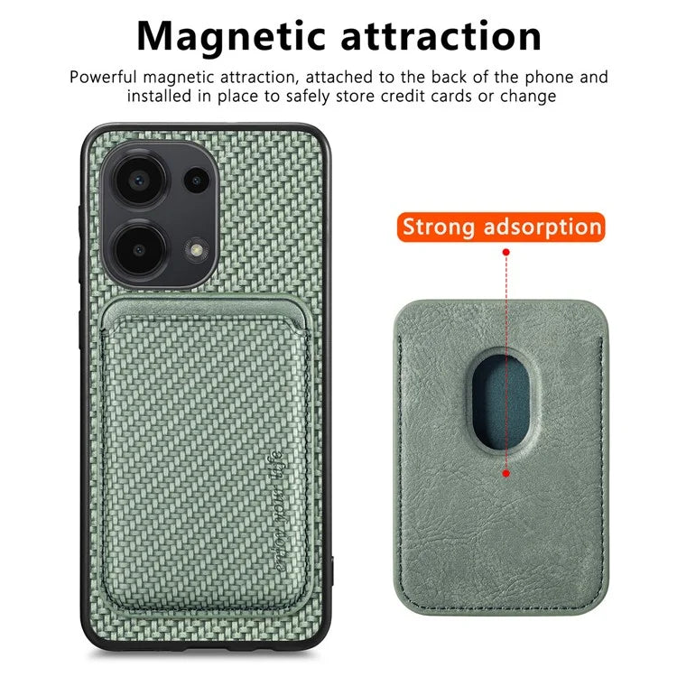 For Xiaomi Poco M6 Pro 4G / Redmi Note 13 Pro 4G Case Carbon Fiber Leather Back Cover with Detachable Magnetic Card Bag