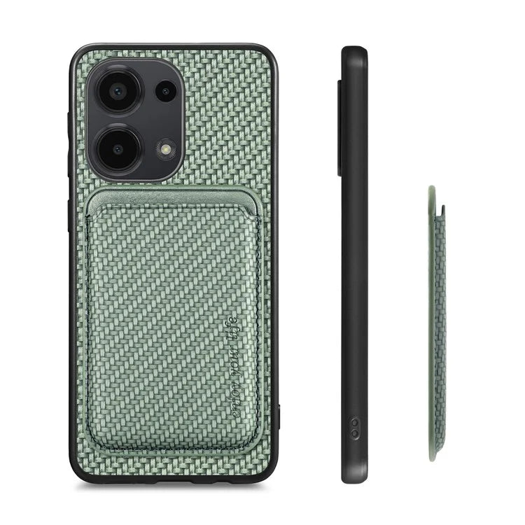 For Xiaomi Poco M6 Pro 4G / Redmi Note 13 Pro 4G Case Carbon Fiber Leather Back Cover with Detachable Magnetic Card Bag