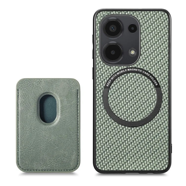 For Xiaomi Poco M6 Pro 4G / Redmi Note 13 Pro 4G Case Carbon Fiber Leather Back Cover with Detachable Magnetic Card Bag