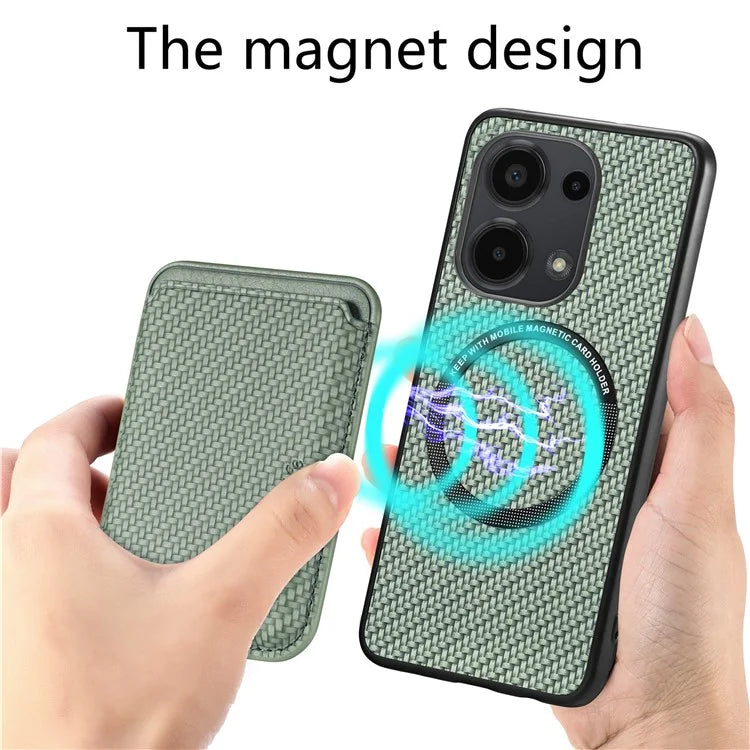 For Xiaomi Poco M6 Pro 4G / Redmi Note 13 Pro 4G Case Carbon Fiber Leather Back Cover with Detachable Magnetic Card Bag