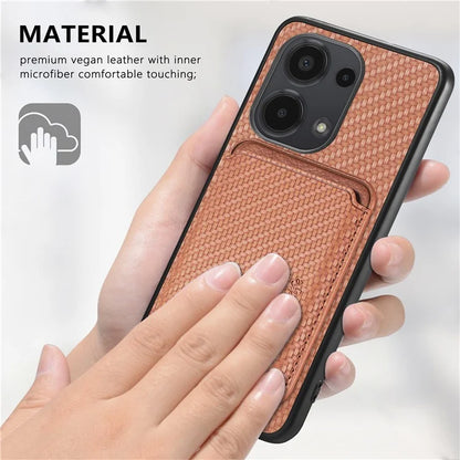 For Xiaomi Poco M6 Pro 4G / Redmi Note 13 Pro 4G Case Carbon Fiber Leather Back Cover with Detachable Magnetic Card Bag