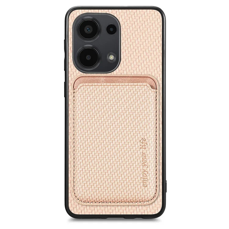 For Xiaomi Poco M6 Pro 4G / Redmi Note 13 Pro 4G Case Carbon Fiber Leather Back Cover with Detachable Magnetic Card Bag