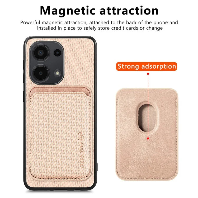 For Xiaomi Poco M6 Pro 4G / Redmi Note 13 Pro 4G Case Carbon Fiber Leather Back Cover with Detachable Magnetic Card Bag
