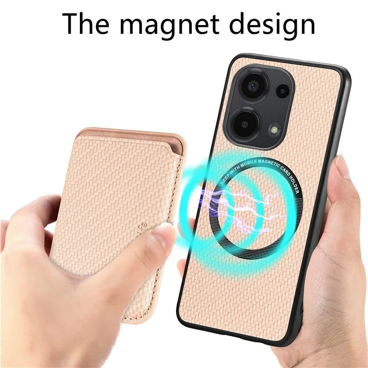 For Xiaomi Poco M6 Pro 4G / Redmi Note 13 Pro 4G Case Carbon Fiber Leather Back Cover with Detachable Magnetic Card Bag