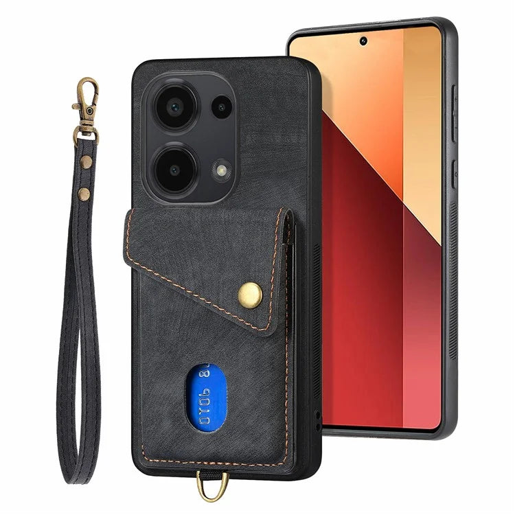D1 For Xiaomi Poco M6 Pro 4G / Redmi Note 13 Pro 4G Retro Case Card Slot Kickstand Leather + TPU Phone Cover