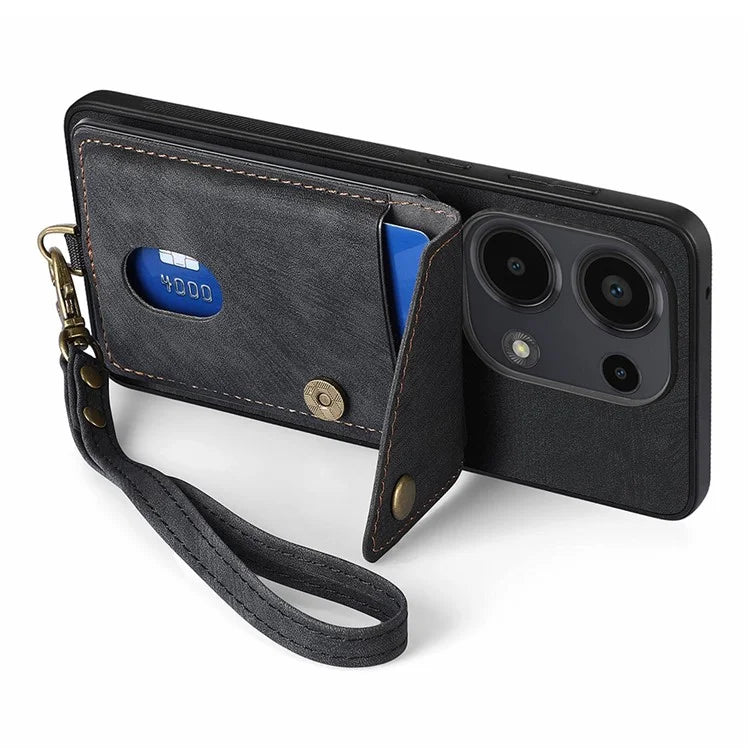 D1 For Xiaomi Poco M6 Pro 4G / Redmi Note 13 Pro 4G Retro Case Card Slot Kickstand Leather + TPU Phone Cover