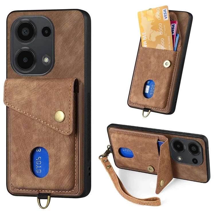 D1 For Xiaomi Poco M6 Pro 4G / Redmi Note 13 Pro 4G Retro Case Card Slot Kickstand Leather + TPU Phone Cover