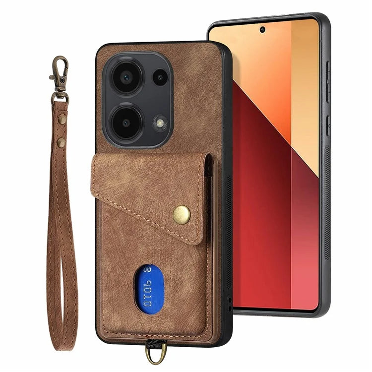 D1 For Xiaomi Poco M6 Pro 4G / Redmi Note 13 Pro 4G Retro Case Card Slot Kickstand Leather + TPU Phone Cover