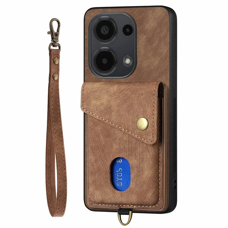 D1 For Xiaomi Poco M6 Pro 4G / Redmi Note 13 Pro 4G Retro Case Card Slot Kickstand Leather + TPU Phone Cover