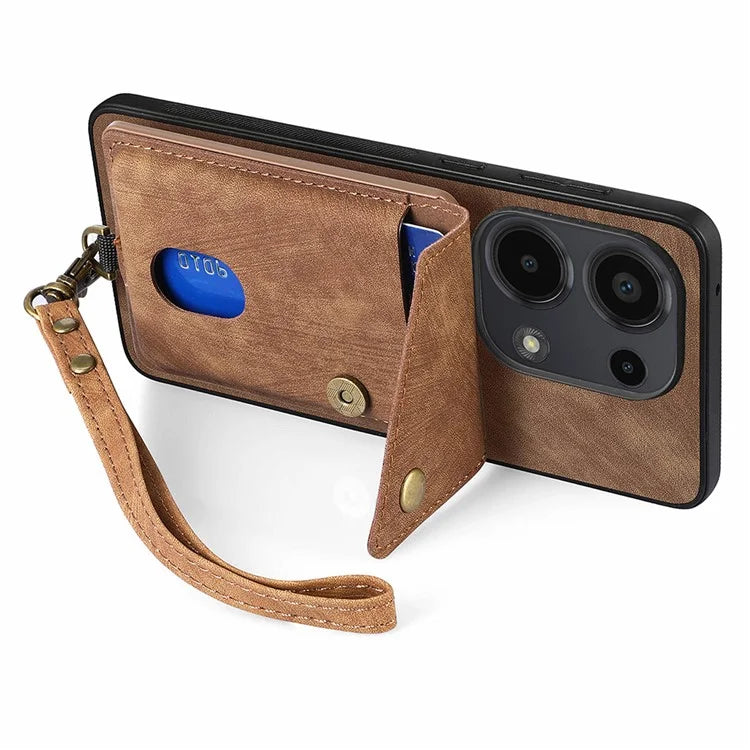 D1 For Xiaomi Poco M6 Pro 4G / Redmi Note 13 Pro 4G Retro Case Card Slot Kickstand Leather + TPU Phone Cover