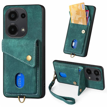 D1 For Xiaomi Poco M6 Pro 4G / Redmi Note 13 Pro 4G Retro Case Card Slot Kickstand Leather + TPU Phone Cover