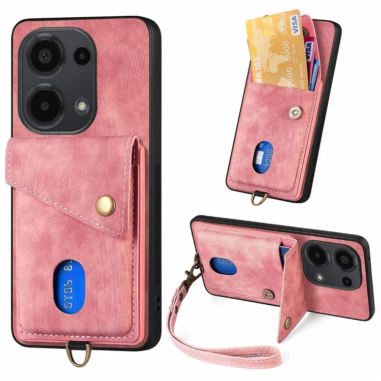 D1 For Xiaomi Poco M6 Pro 4G / Redmi Note 13 Pro 4G Retro Case Card Slot Kickstand Leather + TPU Phone Cover
