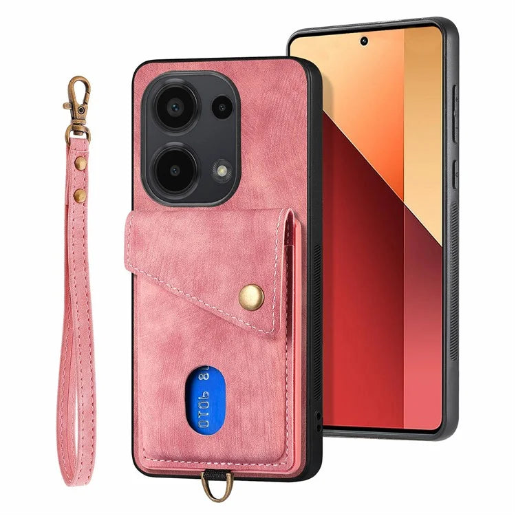 D1 For Xiaomi Poco M6 Pro 4G / Redmi Note 13 Pro 4G Retro Case Card Slot Kickstand Leather + TPU Phone Cover
