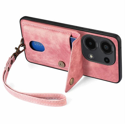 D1 For Xiaomi Poco M6 Pro 4G / Redmi Note 13 Pro 4G Retro Case Card Slot Kickstand Leather + TPU Phone Cover