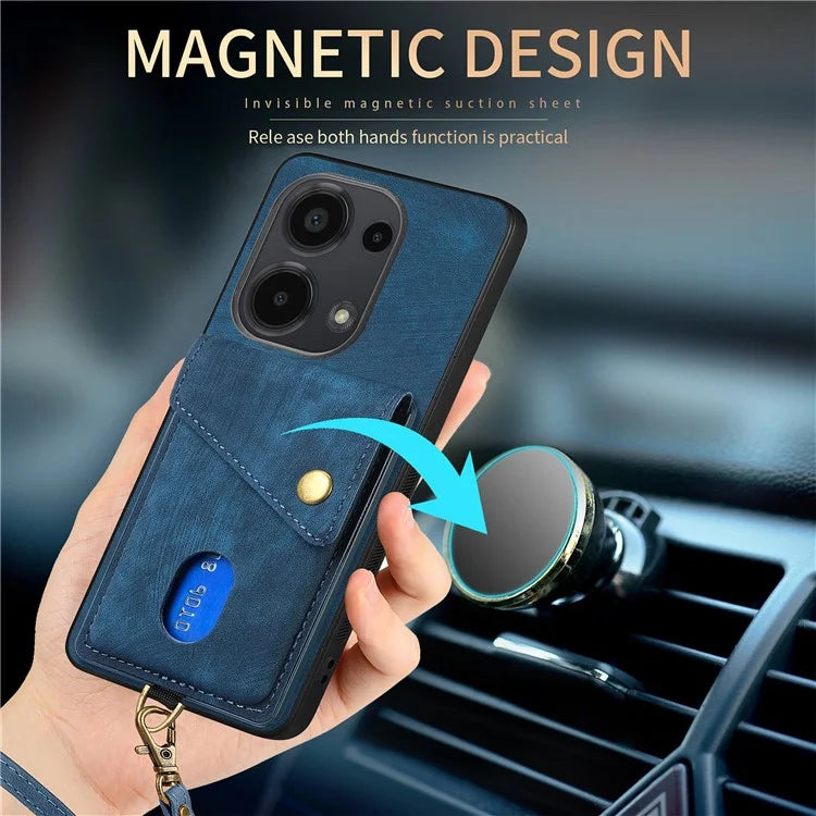 D1 For Xiaomi Poco M6 Pro 4G / Redmi Note 13 Pro 4G Retro Case Card Slot Kickstand Leather + TPU Phone Cover