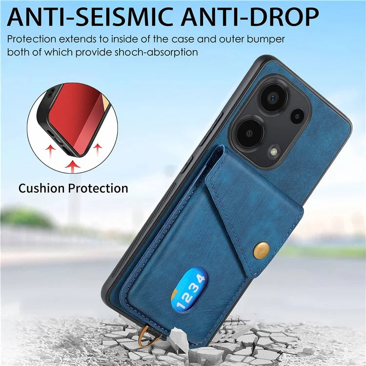 D1 For Xiaomi Poco M6 Pro 4G / Redmi Note 13 Pro 4G Retro Case Card Slot Kickstand Leather + TPU Phone Cover
