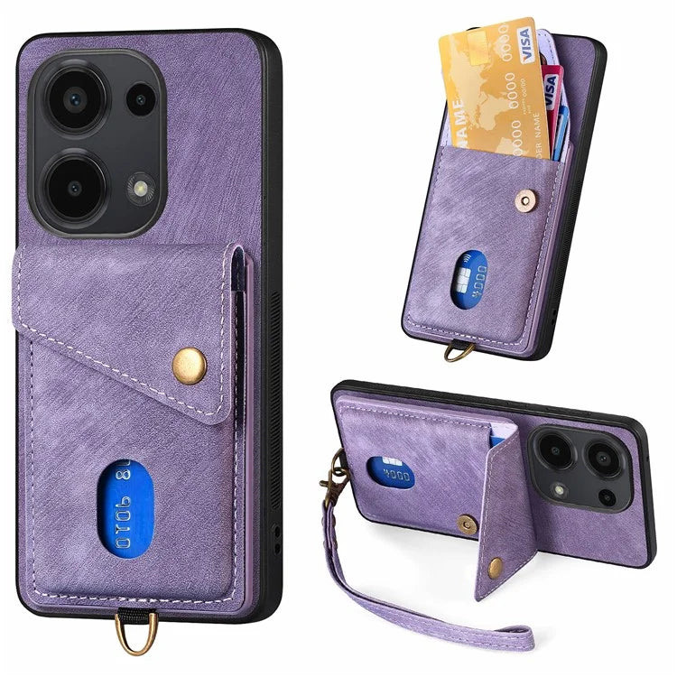 D1 For Xiaomi Poco M6 Pro 4G / Redmi Note 13 Pro 4G Retro Case Card Slot Kickstand Leather + TPU Phone Cover