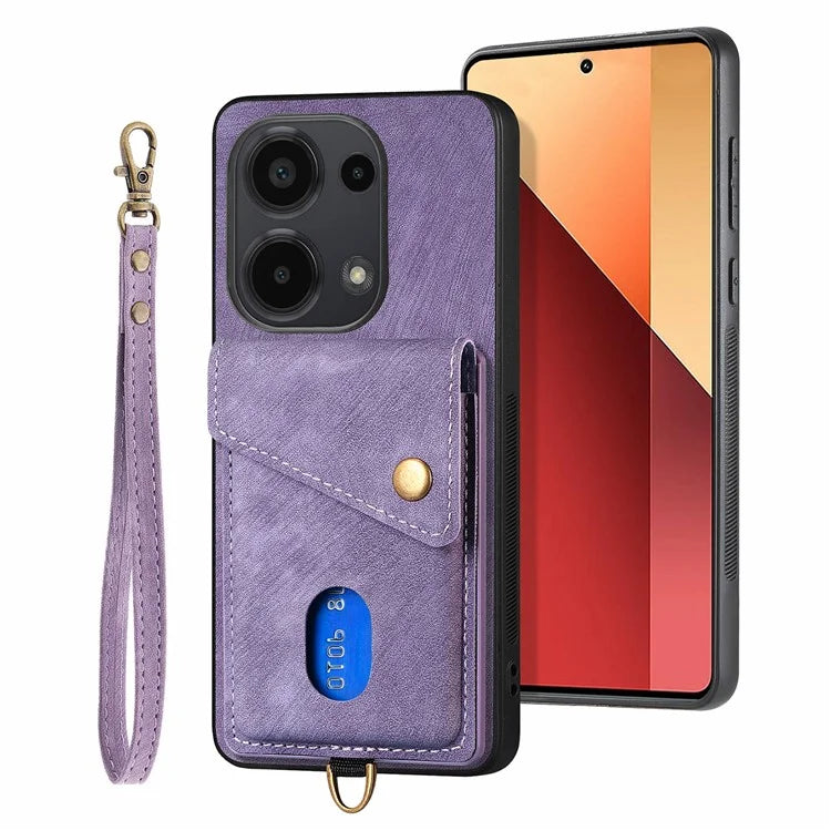 D1 For Xiaomi Poco M6 Pro 4G / Redmi Note 13 Pro 4G Retro Case Card Slot Kickstand Leather + TPU Phone Cover