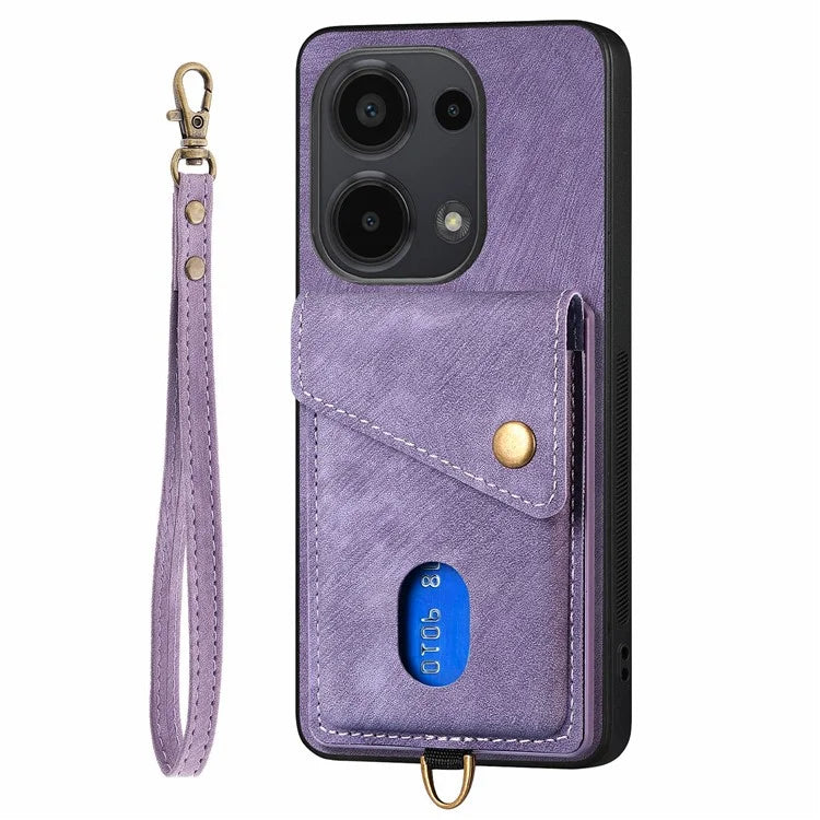 D1 For Xiaomi Poco M6 Pro 4G / Redmi Note 13 Pro 4G Retro Case Card Slot Kickstand Leather + TPU Phone Cover