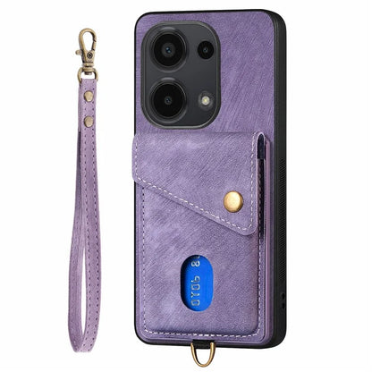 D1 For Xiaomi Poco M6 Pro 4G / Redmi Note 13 Pro 4G Retro Case Card Slot Kickstand Leather + TPU Phone Cover