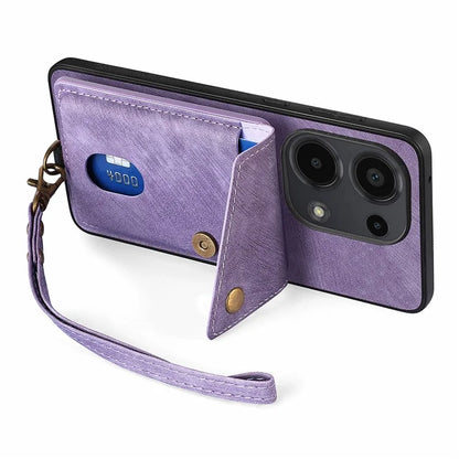 D1 For Xiaomi Poco M6 Pro 4G / Redmi Note 13 Pro 4G Retro Case Card Slot Kickstand Leather + TPU Phone Cover