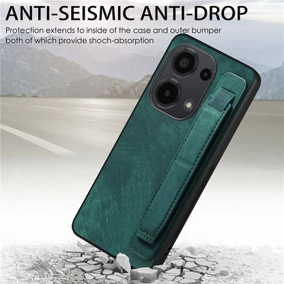 D11 For Xiaomi Poco M6 Pro 4G / Redmi Note 13 Pro 4G Case Wristband Leather + TPU Phone Cover