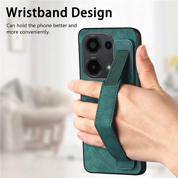 D11 For Xiaomi Poco M6 Pro 4G / Redmi Note 13 Pro 4G Case Wristband Leather + TPU Phone Cover