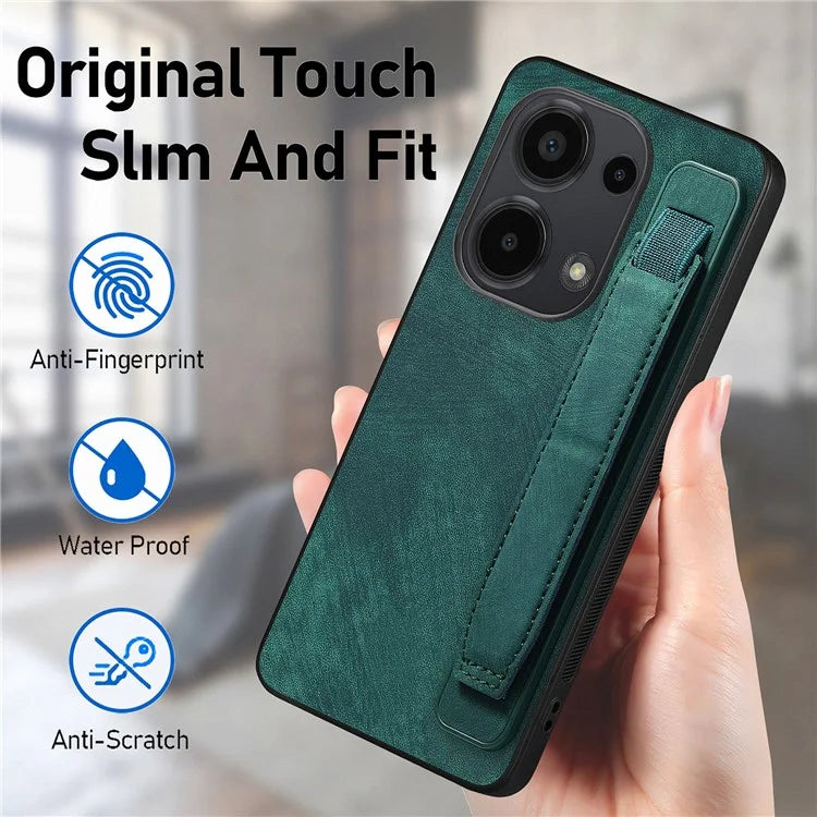 D11 For Xiaomi Poco M6 Pro 4G / Redmi Note 13 Pro 4G Case Wristband Leather + TPU Phone Cover
