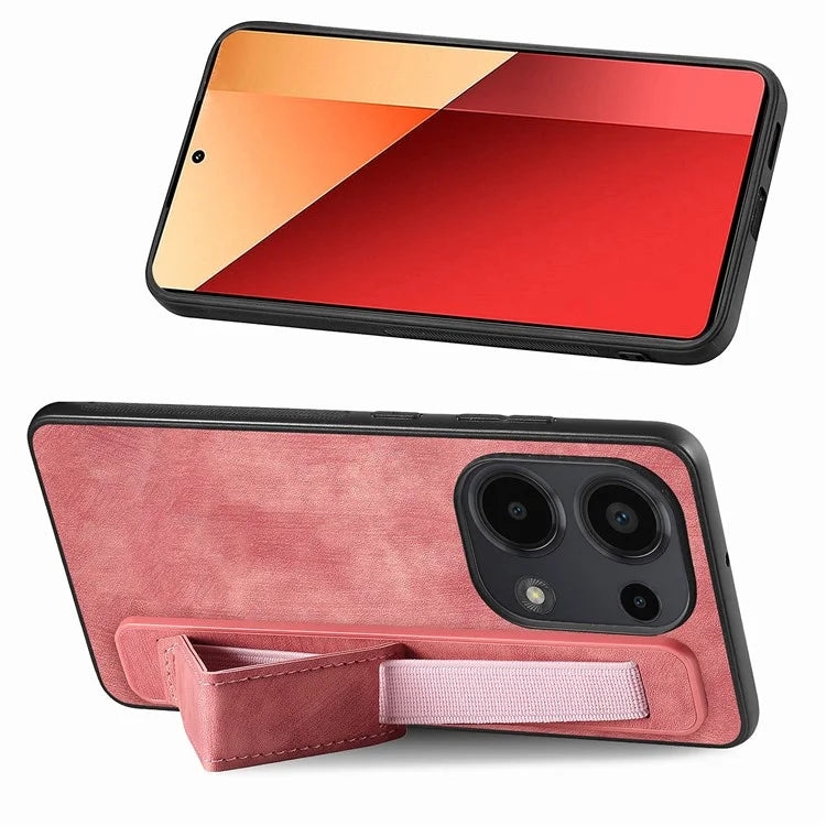 D11 For Xiaomi Poco M6 Pro 4G / Redmi Note 13 Pro 4G Case Wristband Leather + TPU Phone Cover