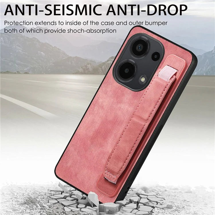 D11 For Xiaomi Poco M6 Pro 4G / Redmi Note 13 Pro 4G Case Wristband Leather + TPU Phone Cover