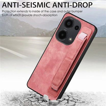 D11 For Xiaomi Poco M6 Pro 4G / Redmi Note 13 Pro 4G Case Wristband Leather + TPU Phone Cover