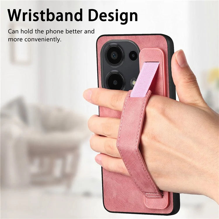 D11 For Xiaomi Poco M6 Pro 4G / Redmi Note 13 Pro 4G Case Wristband Leather + TPU Phone Cover