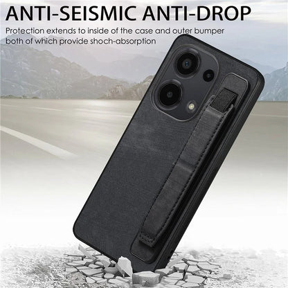 D11 For Xiaomi Poco M6 Pro 4G / Redmi Note 13 Pro 4G Case Wristband Leather + TPU Phone Cover