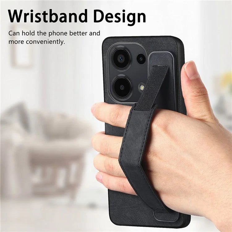 D11 For Xiaomi Poco M6 Pro 4G / Redmi Note 13 Pro 4G Case Wristband Leather + TPU Phone Cover