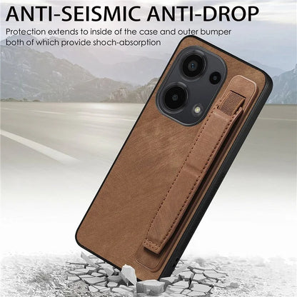 D11 For Xiaomi Poco M6 Pro 4G / Redmi Note 13 Pro 4G Case Wristband Leather + TPU Phone Cover