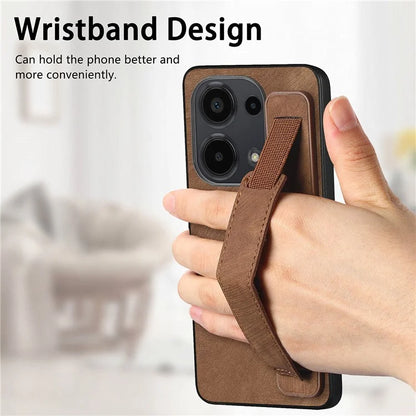 D11 For Xiaomi Poco M6 Pro 4G / Redmi Note 13 Pro 4G Case Wristband Leather + TPU Phone Cover