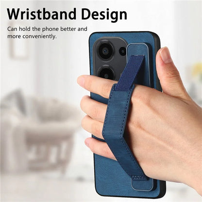 D11 For Xiaomi Poco M6 Pro 4G / Redmi Note 13 Pro 4G Case Wristband Leather + TPU Phone Cover