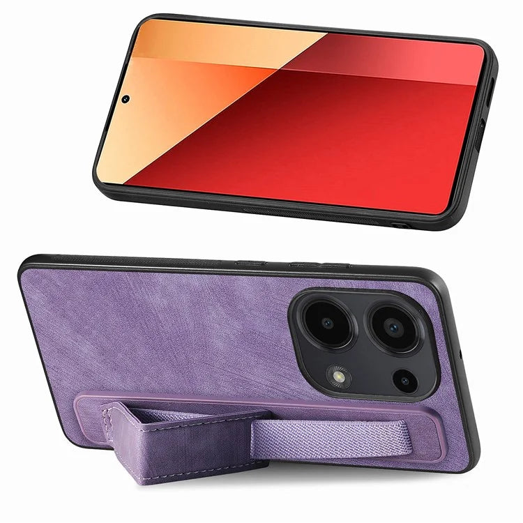 D11 For Xiaomi Poco M6 Pro 4G / Redmi Note 13 Pro 4G Case Wristband Leather + TPU Phone Cover