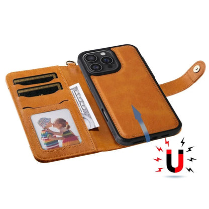 KT Leather Series-4 For iPhone 16 Pro Max Case 2 in 1 Detachable Wallet Leather Phone Cover