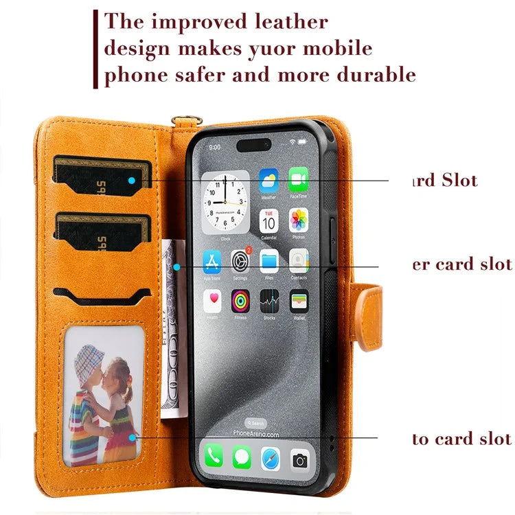 KT Leather Series-4 For iPhone 16 Pro Max Case 2 in 1 Detachable Wallet Leather Phone Cover