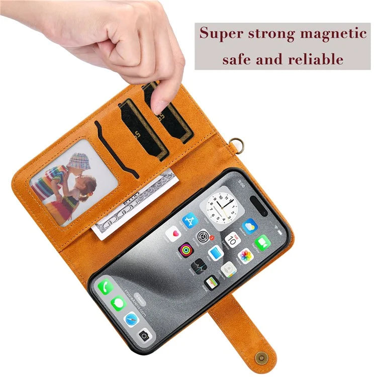KT Leather Series-4 For iPhone 16 Pro Max Case 2 in 1 Detachable Wallet Leather Phone Cover